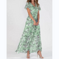 Rochie lungă cu mâneci scurte și imprimeu floral