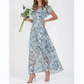Rochie lungă cu mâneci scurte și imprimeu floral