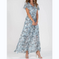 Rochie lungă cu mâneci scurte și imprimeu floral