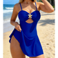 Costum de baie tip rochie pentru femei, cu decupaje și detaliu în formă de stea de mare