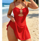 Costum de baie tip rochie pentru femei, cu decupaje și detaliu în formă de stea de mare