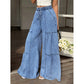 Pantaloni din denim pentru femei, cu talie înaltă și croi larg
