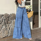 Pantaloni din denim pentru femei, cu talie înaltă și croi larg