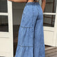 Pantaloni din denim pentru femei, cu talie înaltă și croi larg