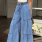 Pantaloni din denim pentru femei, cu talie înaltă și croi larg