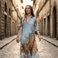 Rochie lungă elegantă pentru femei, cu imprimeu retro