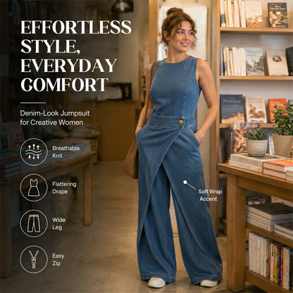 Salopetă din denim fără mâneci, asimetrică, cu decupaj, pentru femei