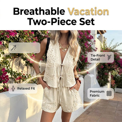 👚Set de vară pentru femei cu vestă cu legătură în față și pantaloni scurți 🩳