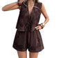 👚Set de vară pentru femei cu vestă cu legătură în față și pantaloni scurți 🩳