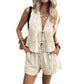 👚Set de vară pentru femei cu vestă cu legătură în față și pantaloni scurți 🩳