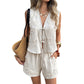 👚Set de vară pentru femei cu vestă cu legătură în față și pantaloni scurți 🩳
