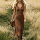 Rochie retro western, fără mâneci, cu ciucuri, croială slim