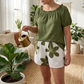 Set pentru femei compus din un top cu umerii descoperiți și pantaloni scurți cu imprimeu floral