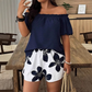 Set pentru femei compus din un top cu umerii descoperiți și pantaloni scurți cu imprimeu floral