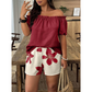 Set pentru femei compus din un top cu umerii descoperiți și pantaloni scurți cu imprimeu floral