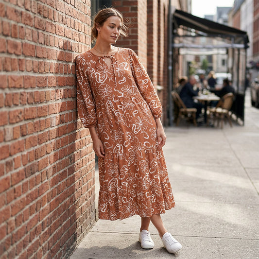 Rochie midi elegantă pentru femei, cu imprimeu floral și decolteu în V