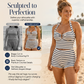 Set de două piese pentru femei: tankini cu bretele în stil halter și dungi