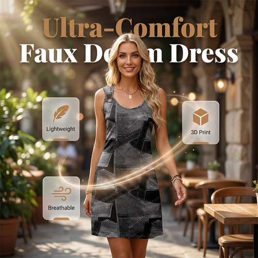 👗✨Rochie fără mâneci pentru femei, cu imprimeu imitație de denim – respirabilă și care te avantajează 🔥