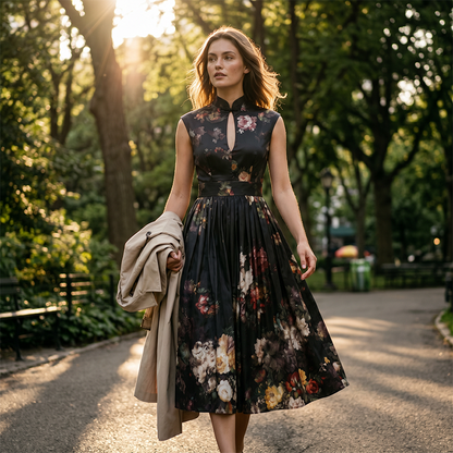 Rochie elegantă fără mâneci, cu imprimeu floral, pentru femei🐦‍🔥👗