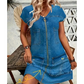 👗Rochie casual pentru femei, cu mâneci scurte și fermoar – Rochie de zi cu zi cu buzunare ✨