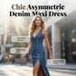 Rochie lungă din denim, fără mâneci, cu decolteu în V și nasturi în față