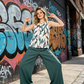 Set pentru femei compus din un top cu imprimeu floral și pantaloni cu croi larg