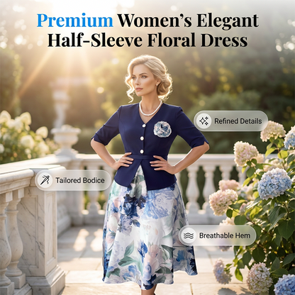 Rochie elegantă cu mâneci scurte și imprimeu floral pentru femei