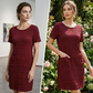 Rochie pentru femei, cu guler rotund, texturată, până la genunchi