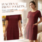 Rochie pentru femei, cu guler rotund, texturată, până la genunchi