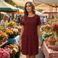 Rochie pentru femei, cu guler rotund, texturată, până la genunchi