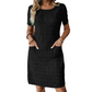 Rochie pentru femei, cu guler rotund, texturată, până la genunchi