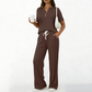 Set de 2 piese: Top și Pantaloni Tricotați cu Nervuri pentru Femei