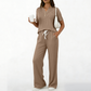 Set de 2 piese: Top și Pantaloni Tricotați cu Nervuri pentru Femei