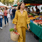 Bluză cu mâneci lungi în stil minimalist pentru femei și pantaloni largi