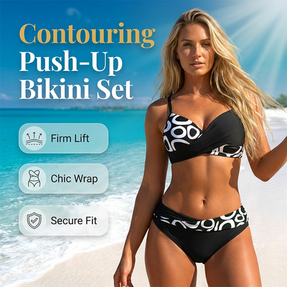 🌺👙 Bikini din două piese, cu imprimeu și efect de modelare –🌊 pernițe detașabile, talie înaltă care acoperă abdomenul –  plată la livrare💕