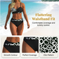 🌺👙 Bikini din două piese, cu imprimeu și efect de modelare –🌊 pernițe detașabile, talie înaltă care acoperă abdomenul –  plată la livrare💕