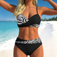 🌺👙 Bikini din două piese, cu imprimeu și efect de modelare –🌊 pernițe detașabile, talie înaltă care acoperă abdomenul –  plată la livrare💕