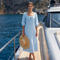 💙Rochie midi casual, uni, cu fundă elegantă și decolteu pătrat – Croială flatantă, țesătură moale și eleganță fără efort ✨
