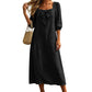 💙Rochie midi casual, uni, cu fundă elegantă și decolteu pătrat – Croială flatantă, țesătură moale și eleganță fără efort ✨