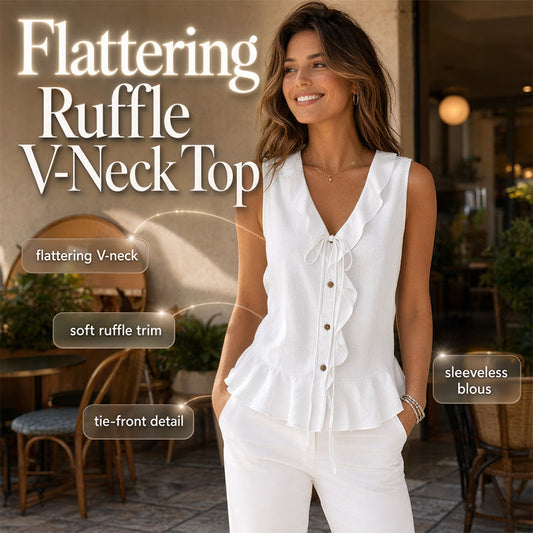 👚✨ Bluză de vară cu decolteu în V, volane și șnururi de legat
