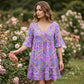 Rochie pentru femei, cu imprimeu floral boem, decolteu în V, lejeră