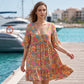 Rochie pentru femei, cu imprimeu floral boem, decolteu în V, lejeră