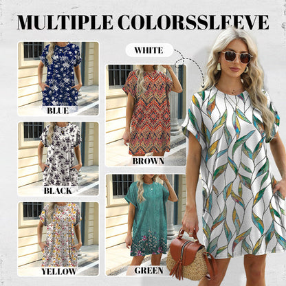 💃 Rochie cu mânecă scurtă, croială lejeră, cu modele imprimate versatile