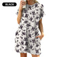 💃 Rochie cu mânecă scurtă, croială lejeră, cu modele imprimate versatile