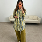 🔥Noutăți și Oferte Speciale - Set de două piese pentru femei, cu imprimeu tie-dye, decolteu în V și mâneci suflecate, pantaloni asortați
