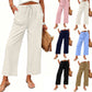 Pantaloni casual pentru femei, cu talie elastică și șnur, croi evazat