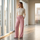 Pantaloni casual pentru femei, cu talie elastică și șnur, croi evazat