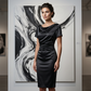 Rochie bodycon elegantă din satin cu volane pentru femei