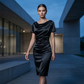 Rochie bodycon elegantă din satin cu volane pentru femei
