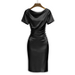 Rochie bodycon elegantă din satin cu volane pentru femei